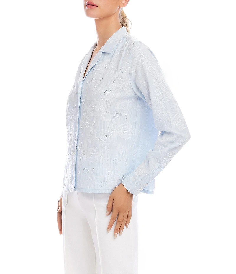 Karen Kane Petite Size Stripe Long Sleeve Embellished Button-Up Shirt