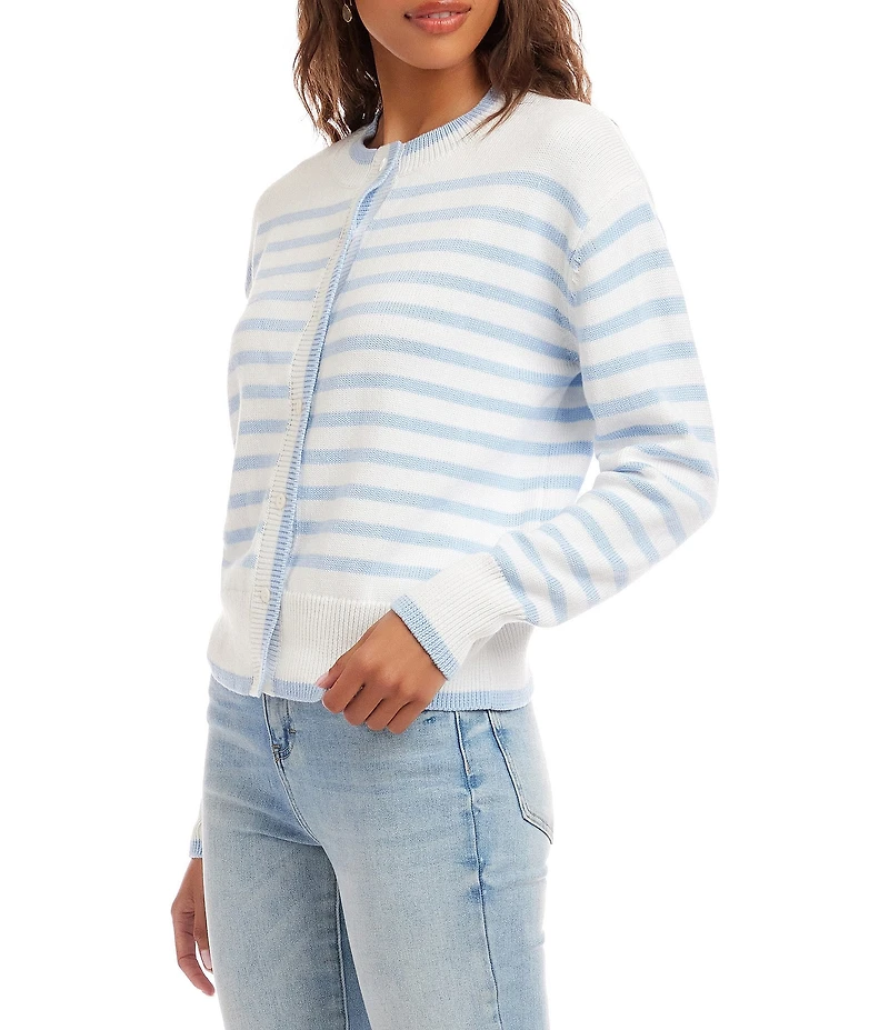Karen Kane Petite Size Striped Long Sleeve Button Front Cardigan Sweater