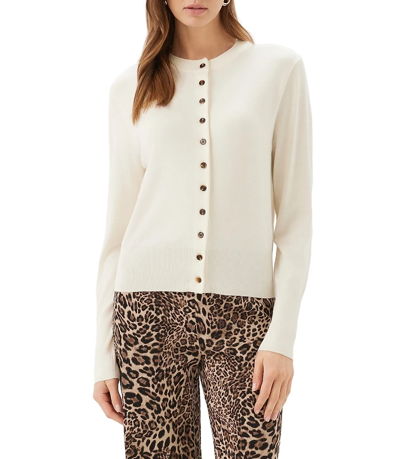 Karen Kane Petite Size Sweater Knit Crew Neck Long Sleeve Button Front Cardigan