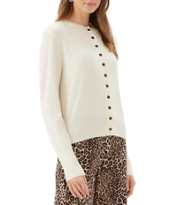 Karen Kane Petite Size Sweater Knit Crew Neck Long Sleeve Button Front Cardigan