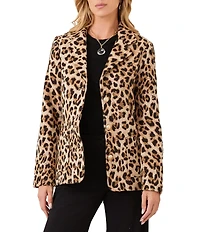 Karen Kane Petite Size Textured Jacquard Leopard Notch Collar Long Sleeve Button Front Blazer