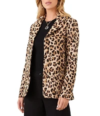 Karen Kane Petite Size Textured Jacquard Leopard Notch Collar Long Sleeve Button Front Blazer