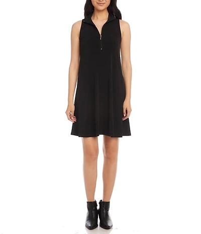 Karen Kane Petite Size Travel Jersey Knit Sleeveless Zip-Up Dress
