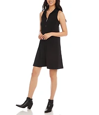 Karen Kane Petite Size Travel Jersey Knit Sleeveless Zip-Up Dress