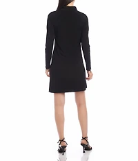 Karen Kane Petite Size Travel Jersey Knit Zip-Up Long Sleeve Dress