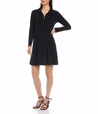 Karen Kane Petite Size Travel Jersey Knit Zip-Up Long Sleeve Dress