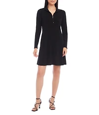 Karen Kane Petite Size Travel Jersey Knit Zip-Up Long Sleeve Dress