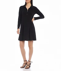 Karen Kane Petite Size Travel Jersey Knit Zip-Up Long Sleeve Dress