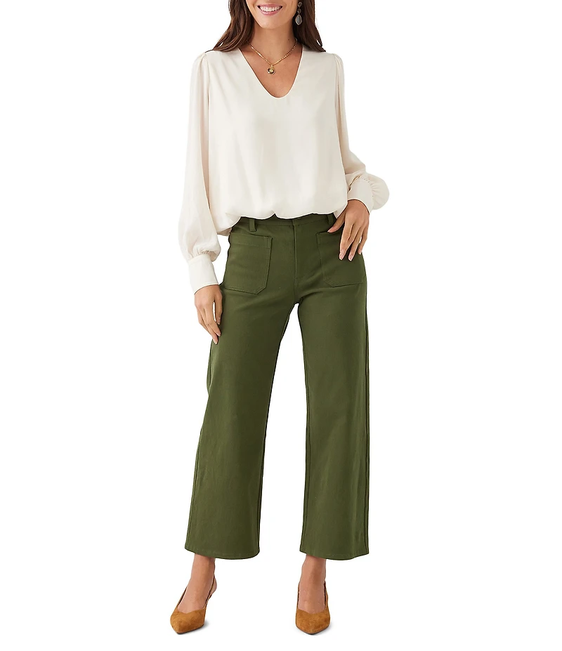 Karen Kane Petite Size Twill High Rise Flared Cropped Pants