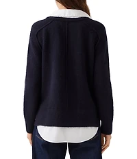 Karen Kane Petite Size Twofer Layered Collared V-Neck Long Sleeve Sweater