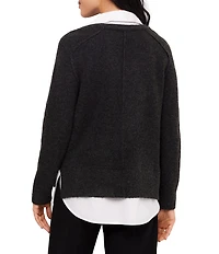 Karen Kane Petite Size Twofer Layered Collared V-Neck Long Sleeve Sweater
