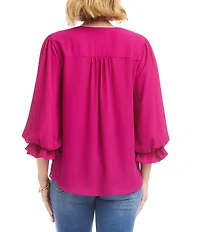 Karen Kane Petite Size V-Neck 3/4 Lantern Sleeve Asymmetric Top