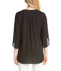 Karen Kane Petite Size V-Neck 3/4 Sleeve Crossover Hem Silky Crepe Top