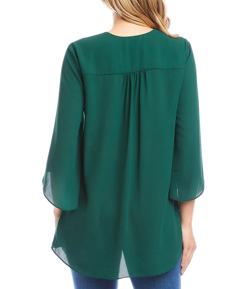 Karen Kane Petite Size V-Neck 3/4 Sleeve Crossover Hem Silky Crepe Top