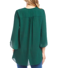 Karen Kane Petite Size V-Neck 3/4 Sleeve Crossover Hem Silky Crepe Top