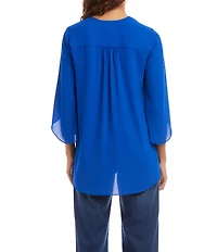 Karen Kane Petite Size V-Neck 3/4 Sleeve Crossover Hem Silky Crepe Top