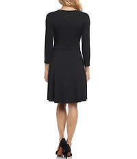 Karen Kane Petite Size V-Neck 3/4 Sleeve Faux Wrap Drape Dress