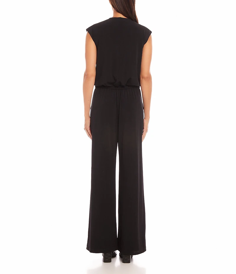 Karen Kane Petite Size V-Neck Sleeveless Travel Jersey Jumpsuit