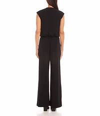 Karen Kane Petite Size V-Neck Sleeveless Travel Jersey Jumpsuit