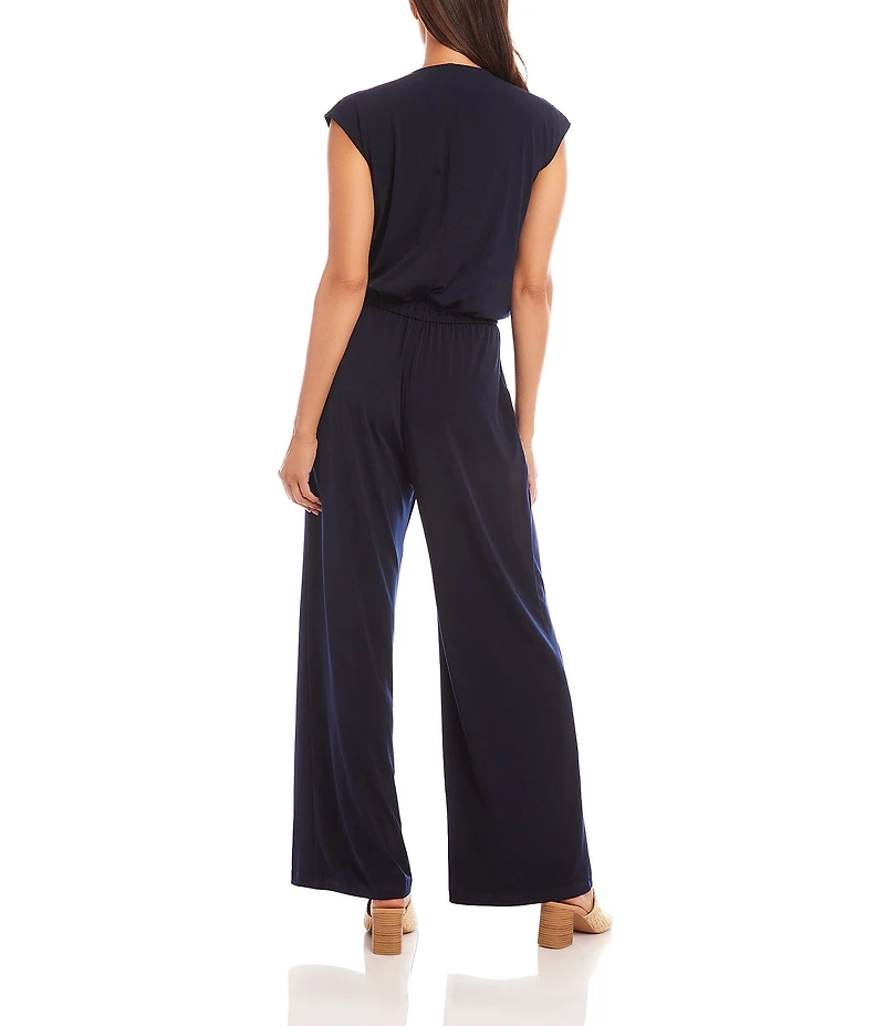 Karen Kane Petite Size V-Neck Sleeveless Travel Jersey Jumpsuit