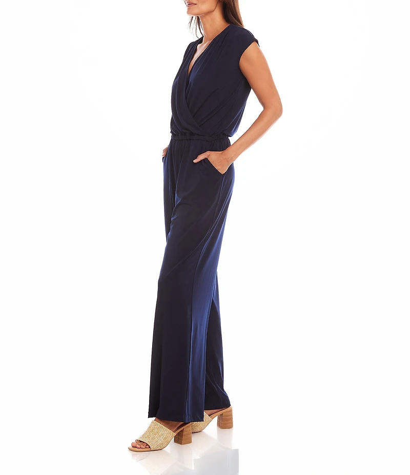Karen Kane Petite Size V-Neck Sleeveless Travel Jersey Jumpsuit