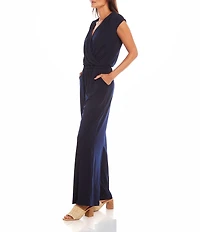 Karen Kane Petite Size V-Neck Sleeveless Travel Jersey Jumpsuit
