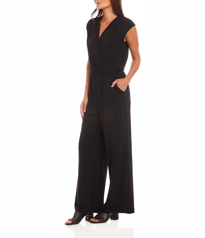 Karen Kane Petite Size V-Neck Sleeveless Travel Jersey Jumpsuit