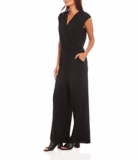 Karen Kane Petite Size V-Neck Sleeveless Travel Jersey Jumpsuit