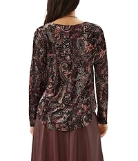 Karen Kane Petite Size Velvet Burnout Boat Neck Long Sleeve Top