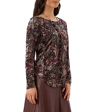 Karen Kane Petite Size Velvet Burnout Boat Neck Long Sleeve Top