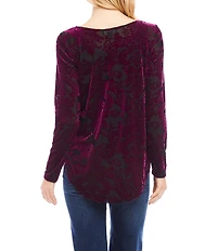 Karen Kane Petite Size Velvet Burnout Scoop Neck Long Sleeve Top