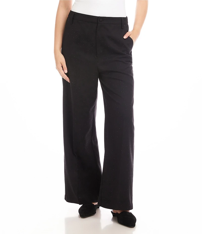 Karen Kane Petite Size High-Rise Sparkle Wide-Leg Trouser Pants