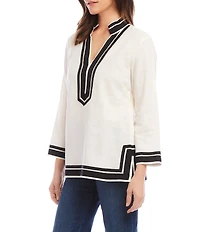 Karen Kane Petite The St. Tropez Y-Neck Bracelet Sleeve Contrast Trim Tunic