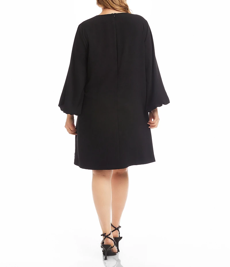 Karen Kane Plus Crepe Embellished Bow Long Latern Sleeve Shift Dress