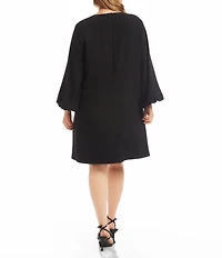 Karen Kane Plus Crepe Embellished Bow Long Latern Sleeve Shift Dress