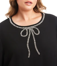 Karen Kane Plus Crepe Embellished Bow Long Latern Sleeve Shift Dress
