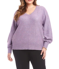 Karen Kane Plus Size Allover Sequin Knit V-Neck Long Sleeve Sweater