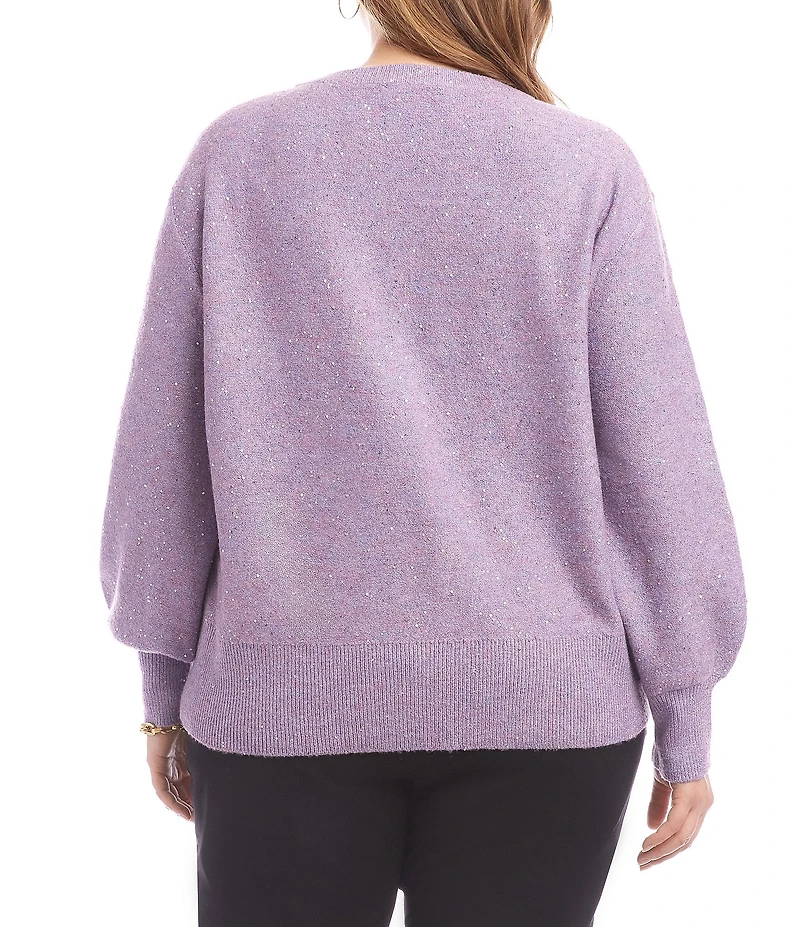Karen Kane Plus Size Allover Sequin Knit V-Neck Long Sleeve Sweater