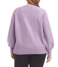 Karen Kane Plus Size Allover Sequin Knit V-Neck Long Sleeve Sweater