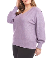 Karen Kane Plus Size Allover Sequin Knit V-Neck Long Sleeve Sweater