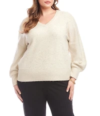 Karen Kane Plus Size Allover Sequin V-Neck Long Sleeve Knit Sweater