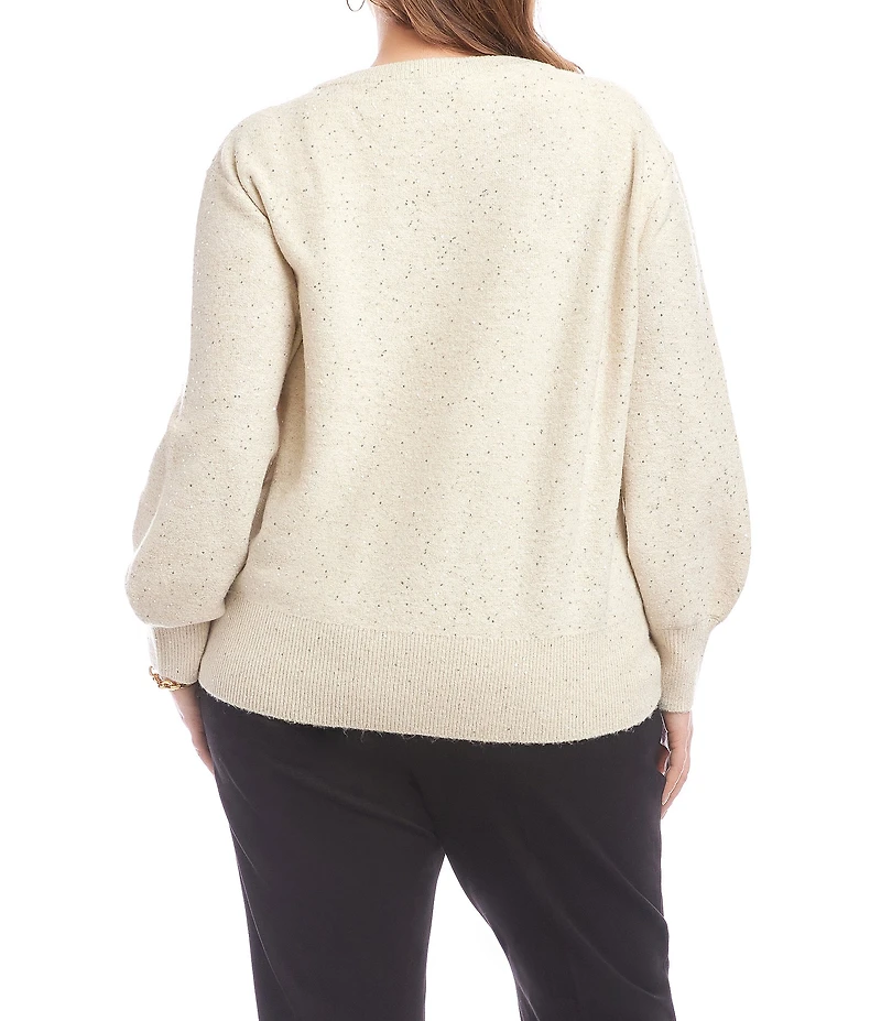 Karen Kane Plus Size Allover Sequin V-Neck Long Sleeve Knit Sweater