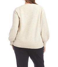 Karen Kane Plus Size Allover Sequin V-Neck Long Sleeve Knit Sweater