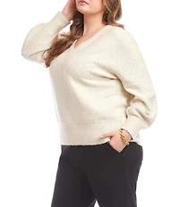 Karen Kane Plus Size Allover Sequin V-Neck Long Sleeve Knit Sweater