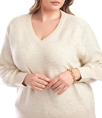 Karen Kane Plus Size Allover Sequin V-Neck Long Sleeve Knit Sweater