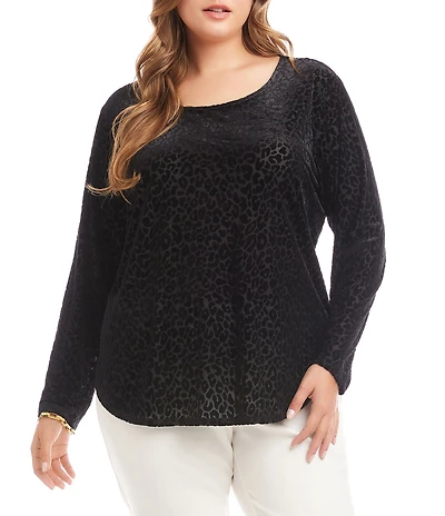 Karen Kane Plus Size Animal Velvet Burnout Long Sleeve Shirttail Top