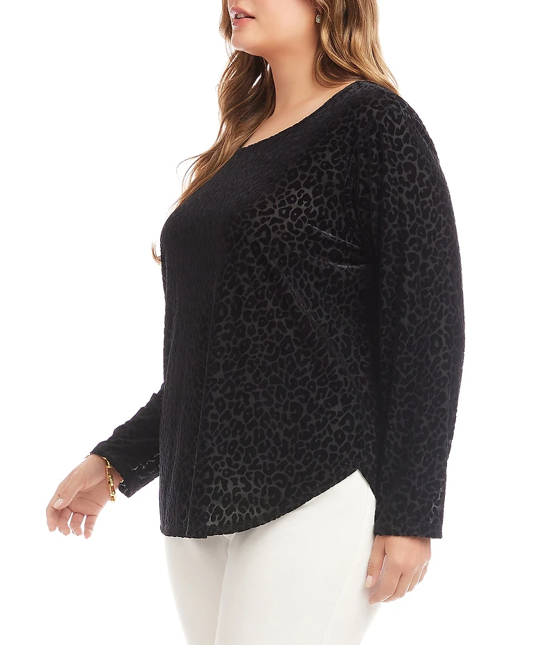Karen Kane Plus Size Animal Velvet Burnout Long Sleeve Shirttail Top
