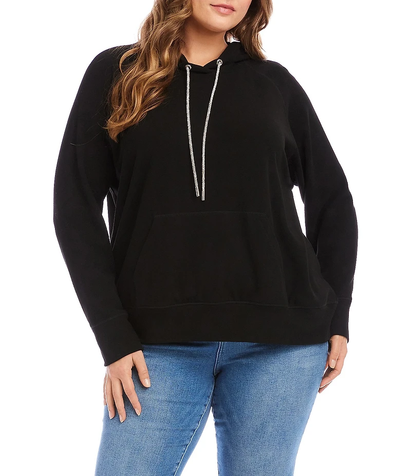 Karen Kane Plus Size Brushed Double Knit Rhinestone-Drawstring Hoodie Sweatshirt