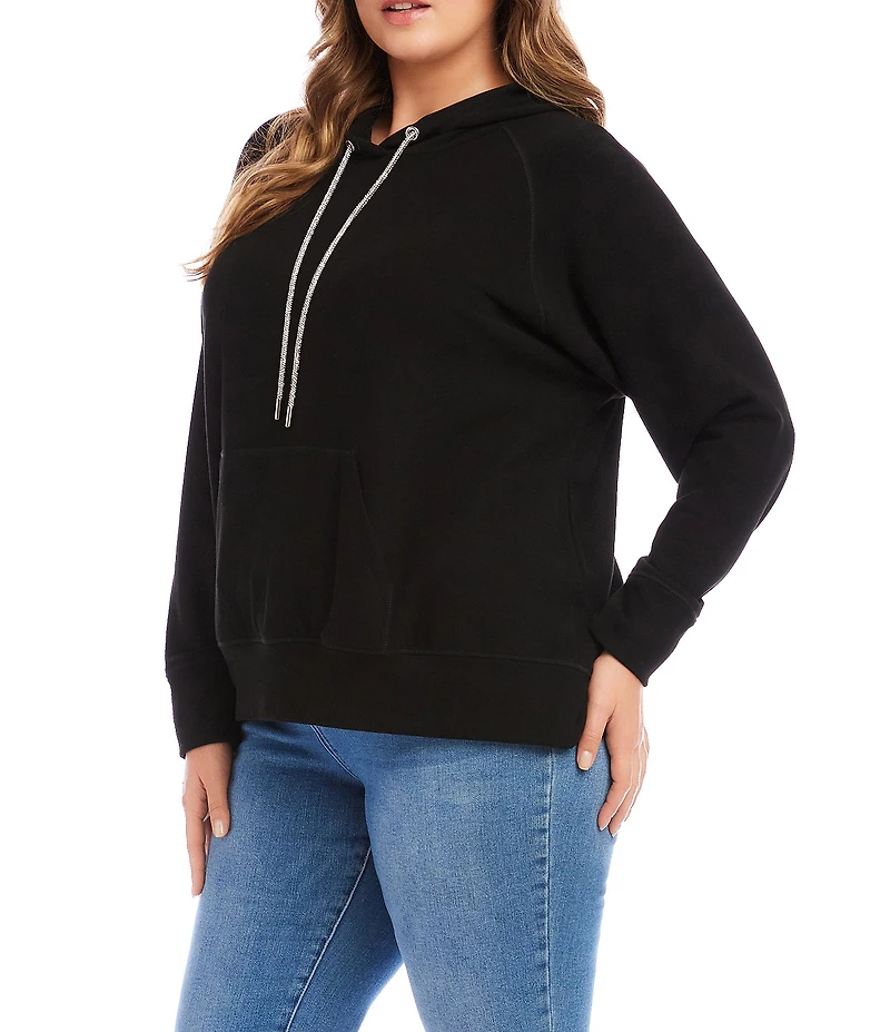 Karen Kane Plus Size Brushed Double Knit Rhinestone-Drawstring Hoodie Sweatshirt