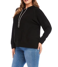 Karen Kane Plus Size Brushed Double Knit Rhinestone-Drawstring Hoodie Sweatshirt